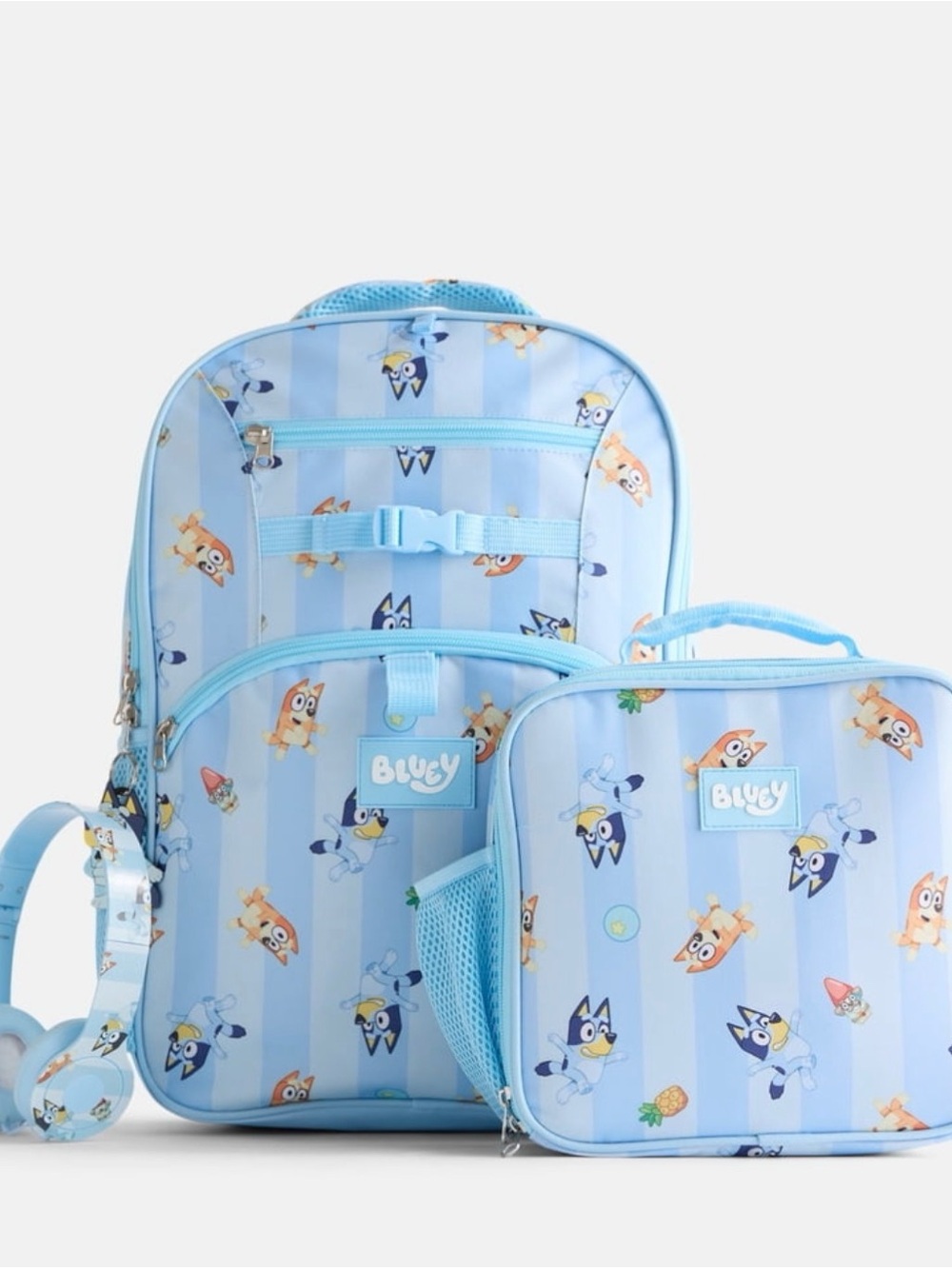 Blue Kids Backpack and Lunch Bag and headphones Set with Bluey and Bingo Print